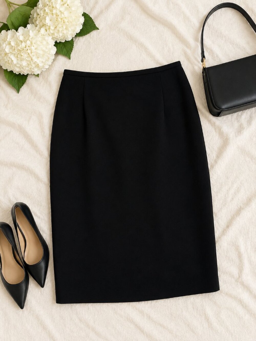 Lafayette 148 Black 100% Wool Pencil Skirt Size 4 Classic Career Midi